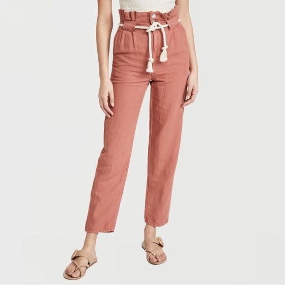 New  VERONICA BEARD Karter Linen-Cotton Belted Pants in Mocha Size 4 - Picture 2 of 15